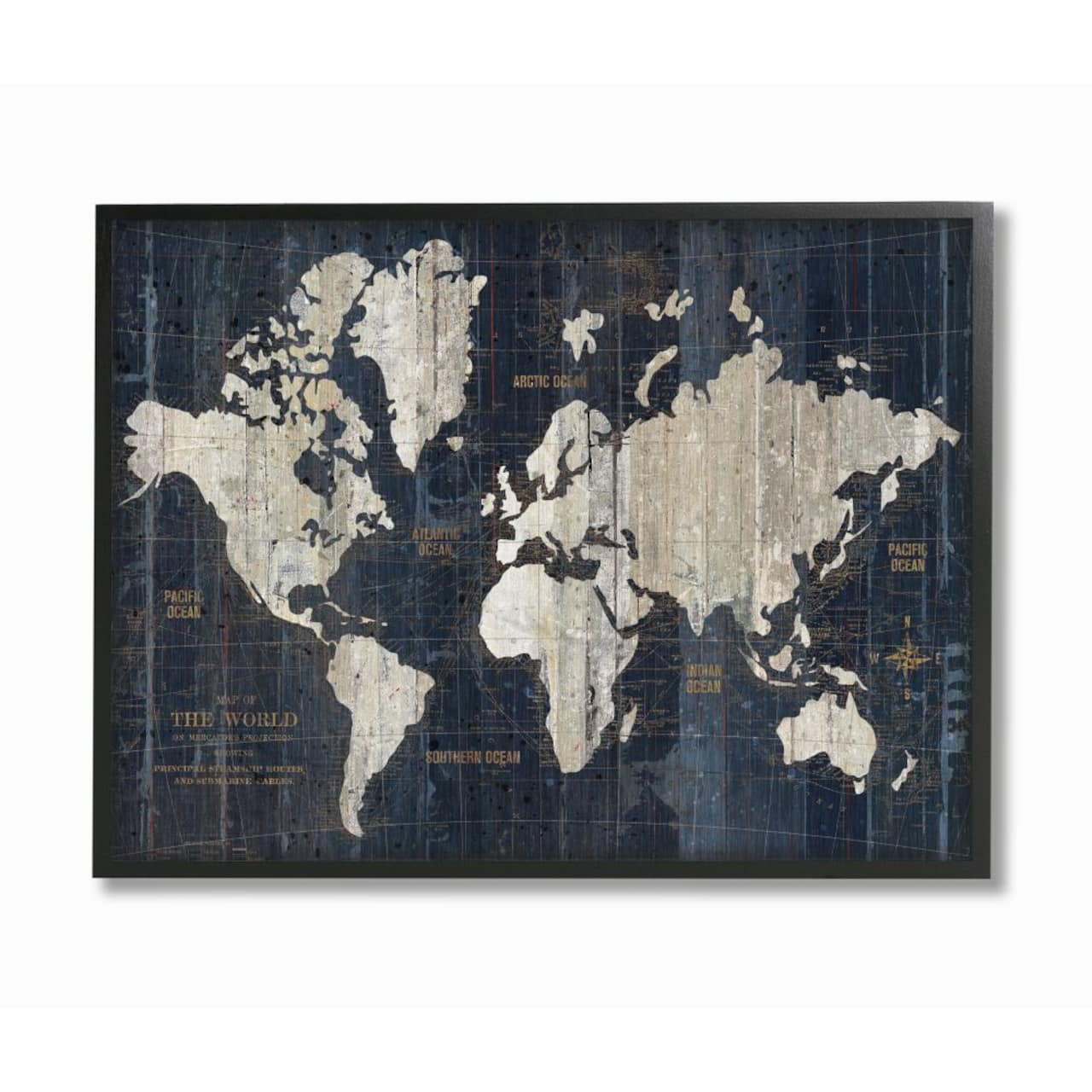 Stupell Industries Distressed Antique World Map Rustic Aesthetic Framed Wall Art